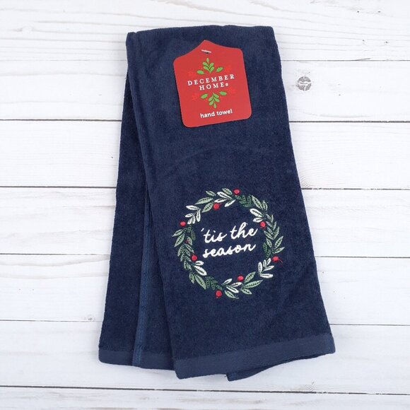 Holiday Guest Bath Hand Towel Tis The Season Wreath Blue - Picture 1 of 3